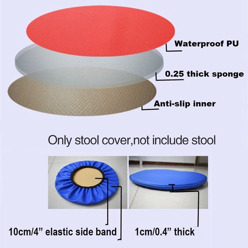 Sigmat 2 Pack Waterproof PU Bar Stool Cover Anti-Slip Round Seat Cover 19.5 Inch Black - Image 2